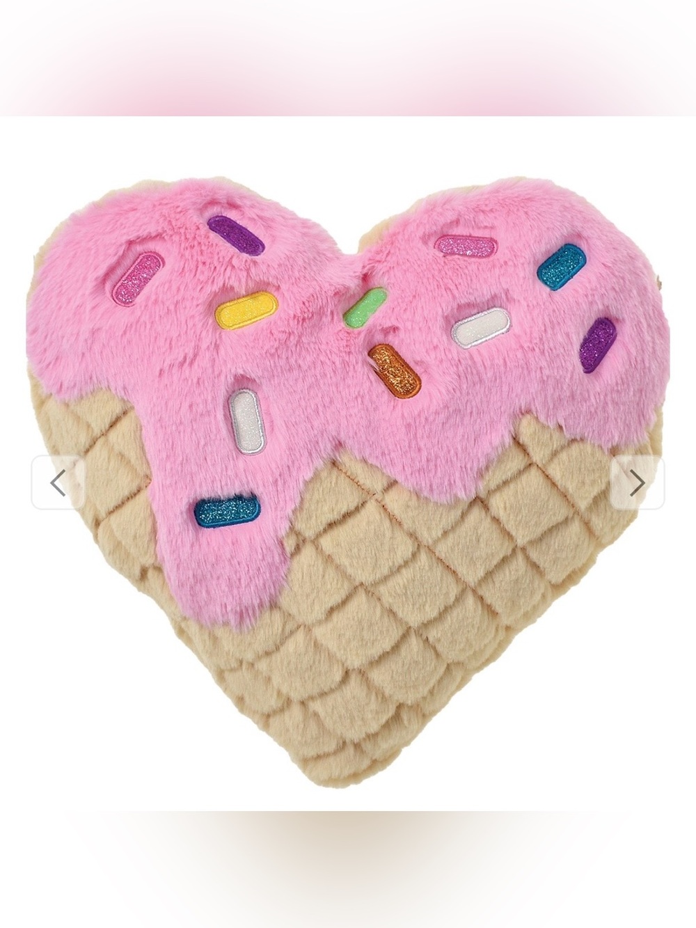 Iscream Ice Cream Waffle Heart Faux Fur Heart Shaped Throw Decor Pillow NWT